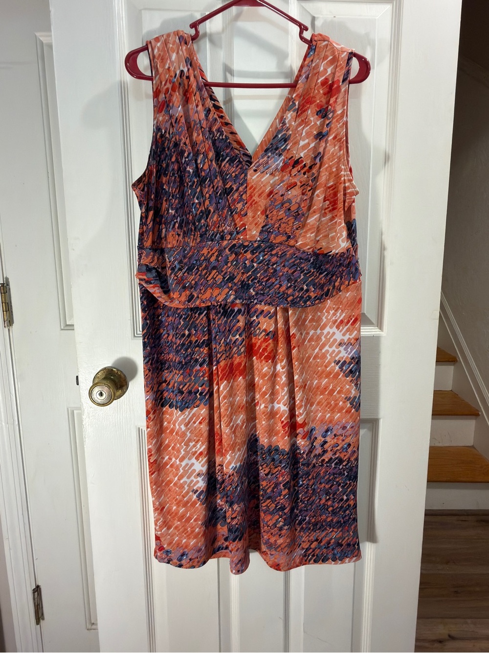 Simply Vera Vera Wang Coral and Navy Pleated V-Neck Dress